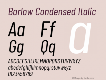 Barlow Condensed Italic Version 1.204 Font Sample