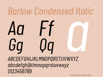 Barlow Condensed Italic Version 1.204 Font Sample