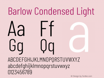 Barlow Condensed Light Version 1.204;PS 001.204;hotconv 1.0.88;makeotf.lib2.5.64775 Font Sample