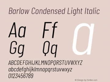 Barlow Condensed Light Italic Version 1.204;PS 001.204;hotconv 1.0.88;makeotf.lib2.5.64775 Font Sample