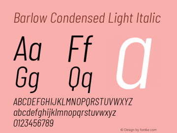 Barlow Condensed Light Italic Version 1.204 Font Sample
