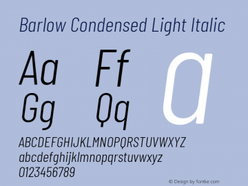 Barlow Condensed Light Italic Version 1.204 Font Sample