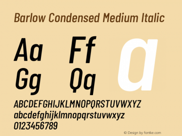 Barlow Condensed Medium Italic Version 1.204;PS 001.204;hotconv 1.0.88;makeotf.lib2.5.64775 Font Sample