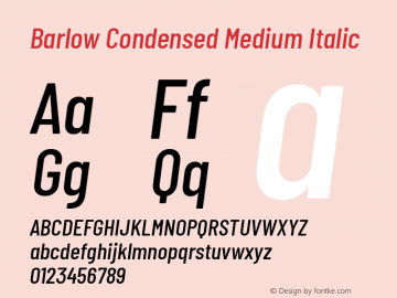 Barlow Condensed Medium Italic Version 1.204 Font Sample