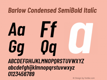 Barlow Condensed SemiBold Italic Version 1.204 Font Sample
