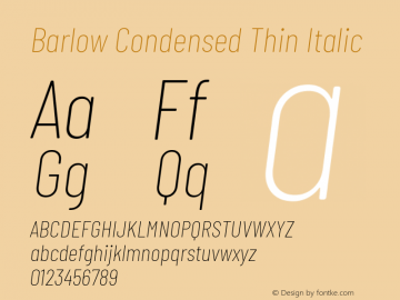 Barlow Condensed Thin Italic Version 1.204 Font Sample