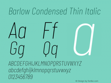 Barlow Condensed Thin Italic Version 1.204图片样张