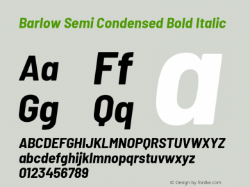 Barlow Semi Condensed Bold Italic Version 1.204 Font Sample