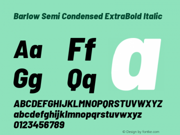 Barlow Semi Condensed ExtraBold Italic Version 1.204 Font Sample