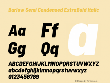 Barlow Semi Condensed ExtraBold Italic Version 1.204 Font Sample