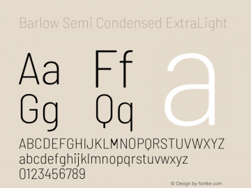 Barlow Semi Condensed ExtraLight Version 1.204;PS 001.204;hotconv 1.0.88;makeotf.lib2.5.64775 Font Sample