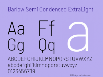 Barlow Semi Condensed ExtraLight Version 1.204 Font Sample