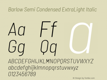 Barlow Semi Condensed ExtraLight Italic Version 1.204 Font Sample
