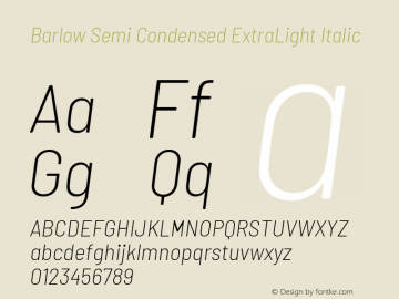 Barlow Semi Condensed ExtraLight Italic Version 1.204 Font Sample