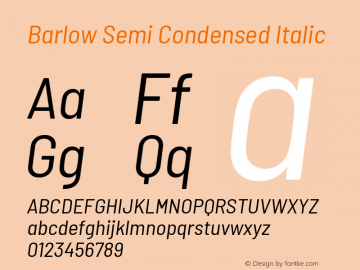 Barlow Semi Condensed Italic Version 1.204 Font Sample