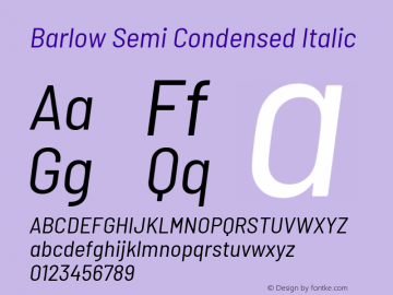 Barlow Semi Condensed Italic Version 1.204 Font Sample