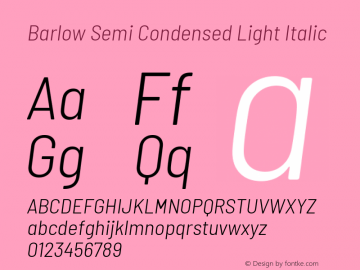 Barlow Semi Condensed Light Italic Version 1.204 Font Sample