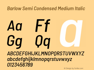 Barlow Semi Condensed Medium Italic Version 1.204 Font Sample