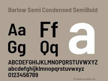 Barlow Semi Condensed SemiBold Version 1.204 Font Sample