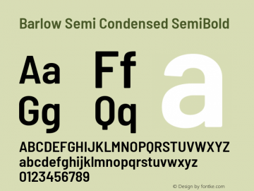 Barlow Semi Condensed SemiBold Version 1.204 Font Sample