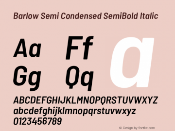 Barlow Semi Condensed SemiBold Italic Version 1.204;PS 001.204;hotconv 1.0.88;makeotf.lib2.5.64775 Font Sample