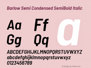 Barlow Semi Condensed SemiBold Italic Version 1.204 Font Sample