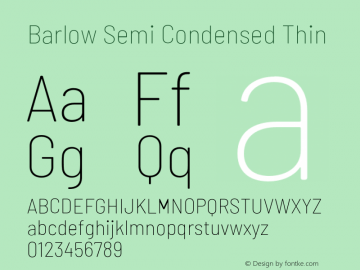 Barlow Semi Condensed Thin Version 1.204;PS 001.204;hotconv 1.0.88;makeotf.lib2.5.64775 Font Sample