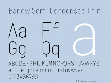 Barlow Semi Condensed Thin Version 1.204 Font Sample