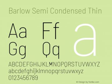 Barlow Semi Condensed Thin Version 1.204 Font Sample