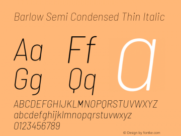 Barlow Semi Condensed Thin Italic Version 1.204 Font Sample