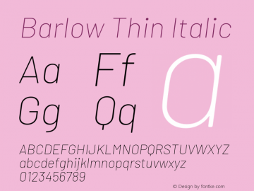 Barlow Thin Italic Version 1.204图片样张