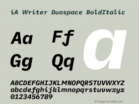 iA Writer Duospace BoldItalic Version 1.001;PS 001.001;hotconv 1.0.88;makeotf.lib2.5.64775 Font Sample