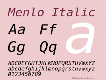 Menlo Italic 12.0d1e2 Font Sample