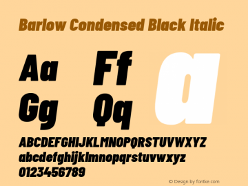 Barlow Condensed Black Italic Version 1.207 Font Sample