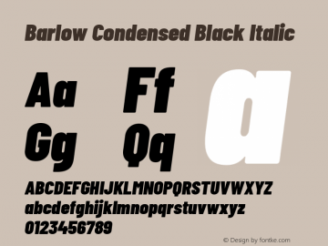 Barlow Condensed Black Italic Version 1.207 Font Sample
