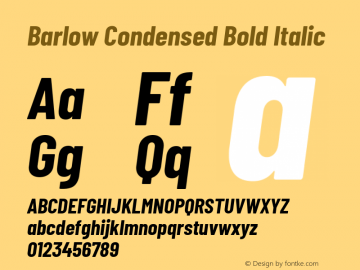 Barlow Condensed Bold Italic Version 1.207 Font Sample