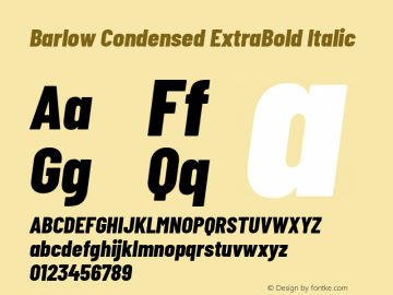 Barlow Condensed ExtraBold Italic Version 1.207 Font Sample