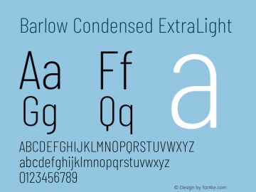 Barlow Condensed ExtraLight Version 1.207;PS 001.207;hotconv 1.0.88;makeotf.lib2.5.64775 Font Sample