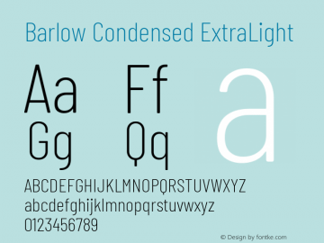 Barlow Condensed ExtraLight Version 1.207 Font Sample