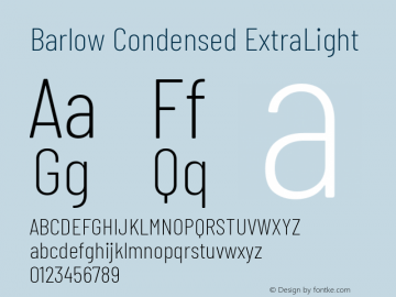 Barlow Condensed ExtraLight Version 1.207 Font Sample
