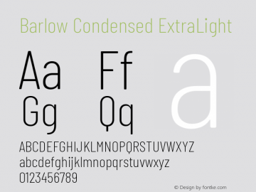 Barlow Condensed ExtraLight Version 1.207 Font Sample