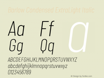 Barlow Condensed ExtraLight Italic Version 1.207;PS 001.207;hotconv 1.0.88;makeotf.lib2.5.64775 Font Sample