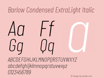 Barlow Condensed ExtraLight Italic Version 1.207 Font Sample