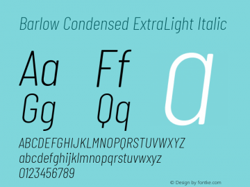 Barlow Condensed ExtraLight Italic Version 1.207 Font Sample