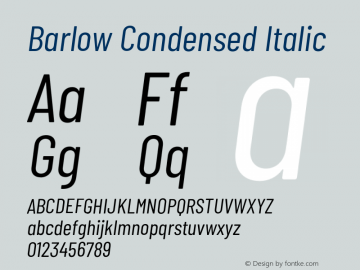 Barlow Condensed Italic Version 1.207;PS 001.207;hotconv 1.0.88;makeotf.lib2.5.64775 Font Sample
