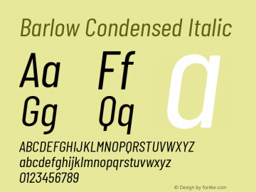 Barlow Condensed Italic Version 1.207 Font Sample