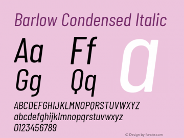 Barlow Condensed Italic Version 1.207 Font Sample