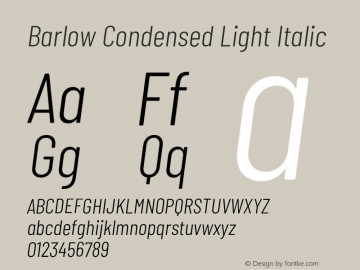 Barlow Condensed Light Italic Version 1.207;PS 001.207;hotconv 1.0.88;makeotf.lib2.5.64775 Font Sample