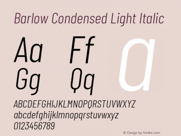 Barlow Condensed Light Italic Version 1.207 Font Sample
