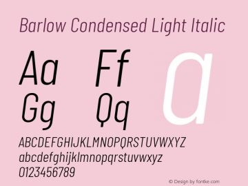 Barlow Condensed Light Italic Version 1.207 Font Sample